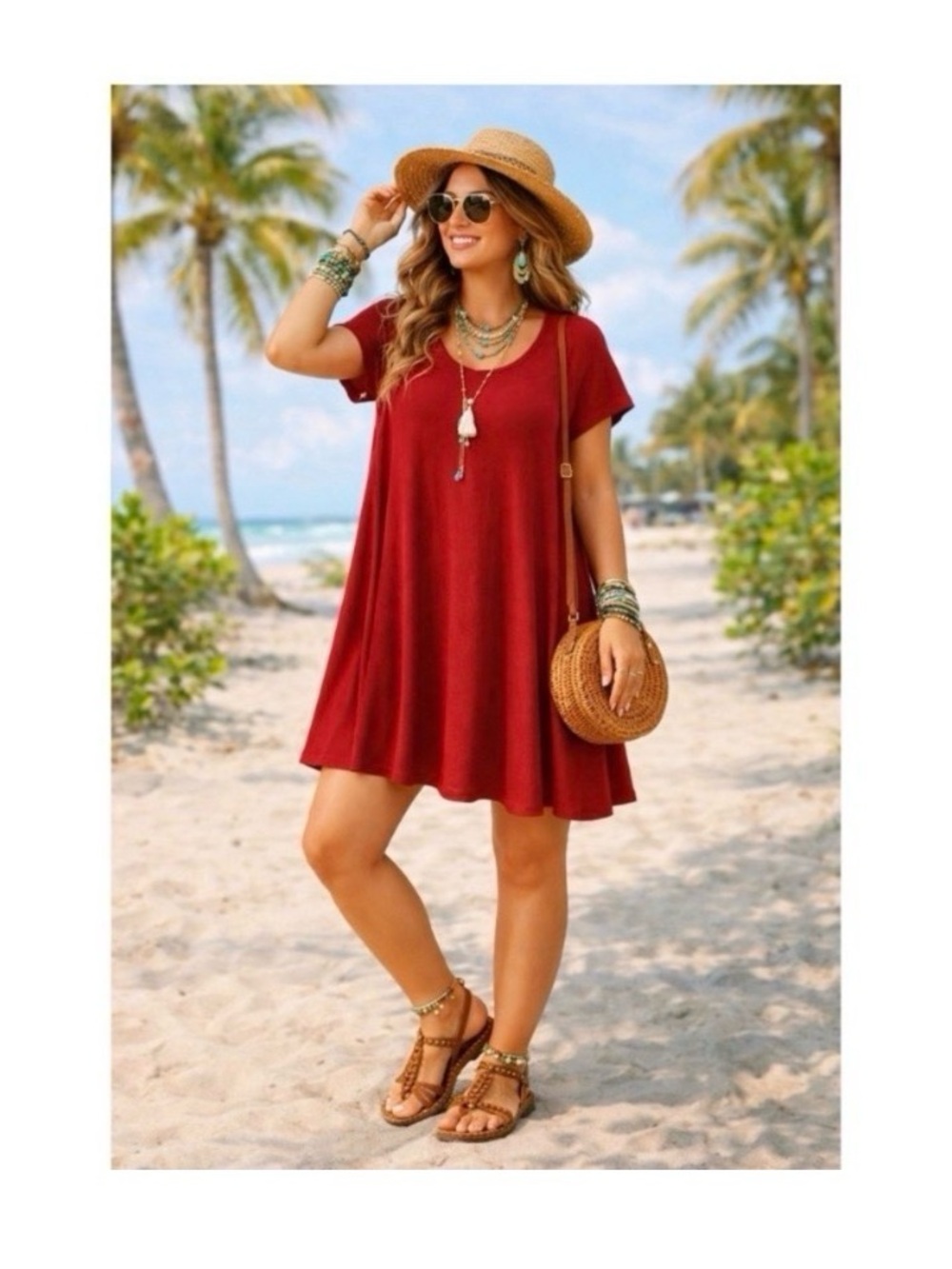 FREE PEOPLE BURGUNDY RED RIBBED SWING DRESS - Picture 2 of 7